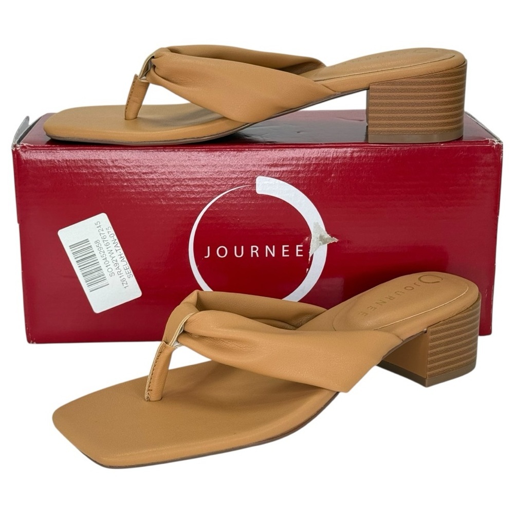 Journee Collection Seelah Tan Faux Leather Womens Thong Sandals Size 7.5M